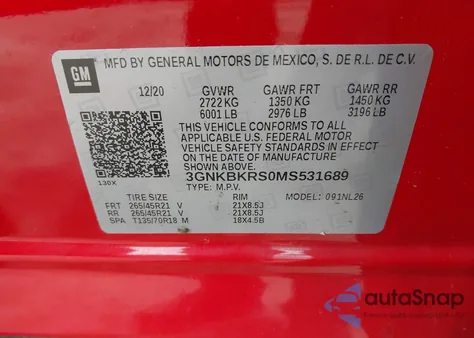 2021 Chevrolet Blazer Awd Rs from USA, damaged, VIN 3GNKBKRS0MS531689